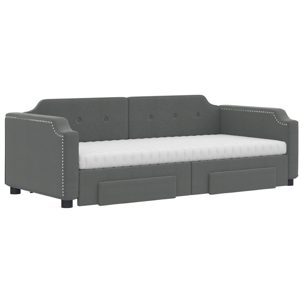 vidaXL Sofa rozsuwana z szufladami, ciemnoszara, 100x200 cm, tkanina
