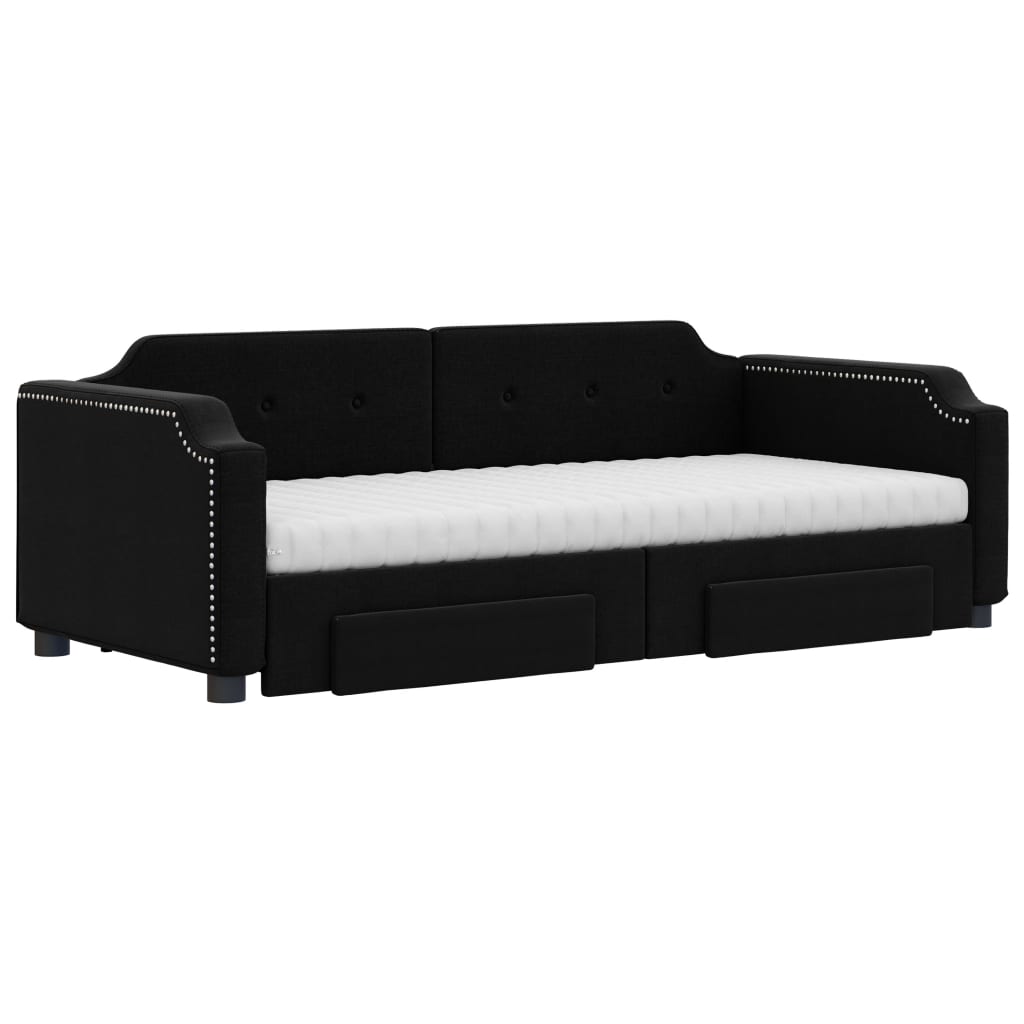 vidaXL Sofa rozsuwana z szufladami, czarna, 100x200 cm, tkanina