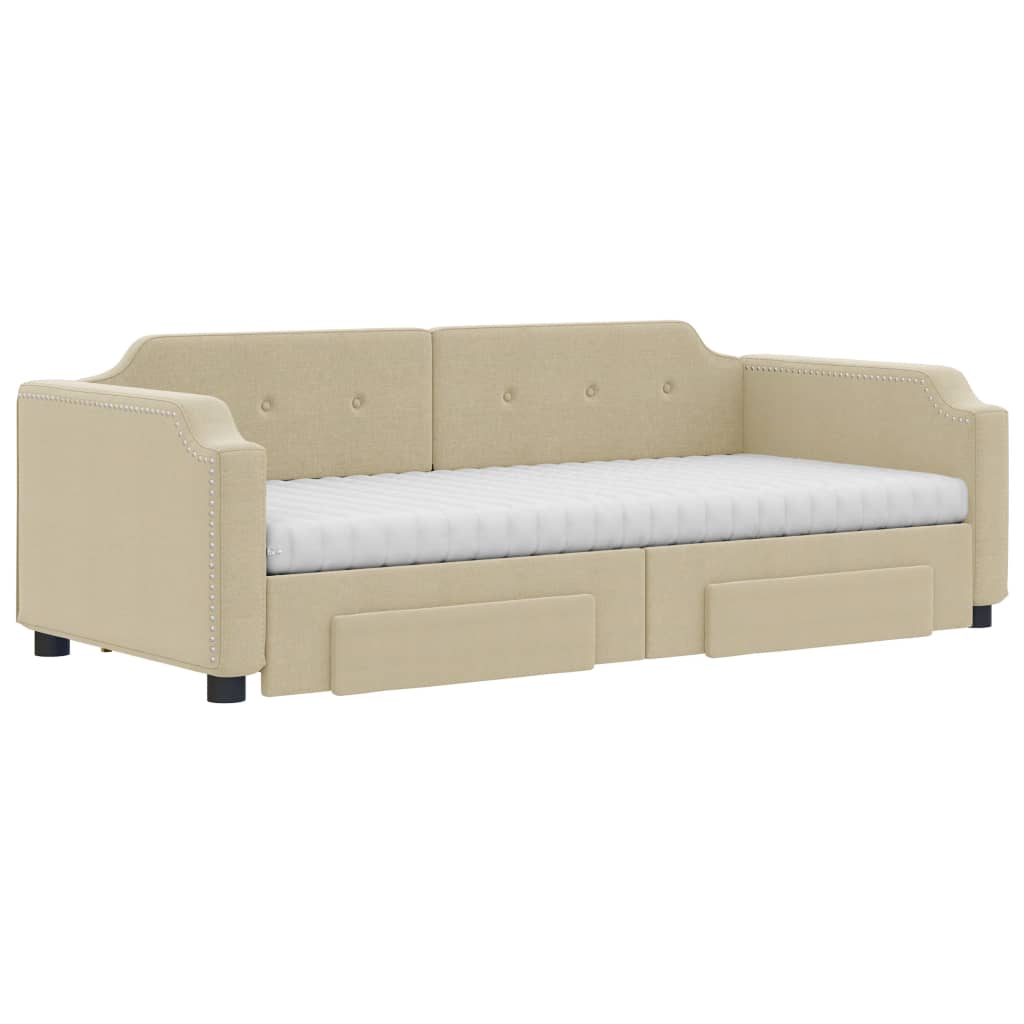 vidaXL Sofa rozsuwana z szufladami, kremowa, 100x200 cm, tkanina