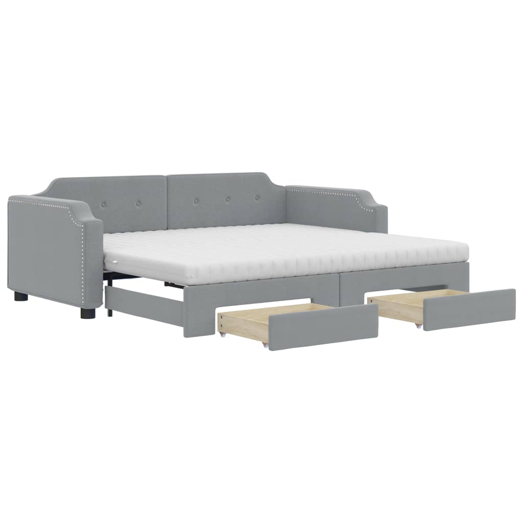 vidaXL Sofa rozsuwana z szufladami, jasnoszara, 90x190 cm, tkanina