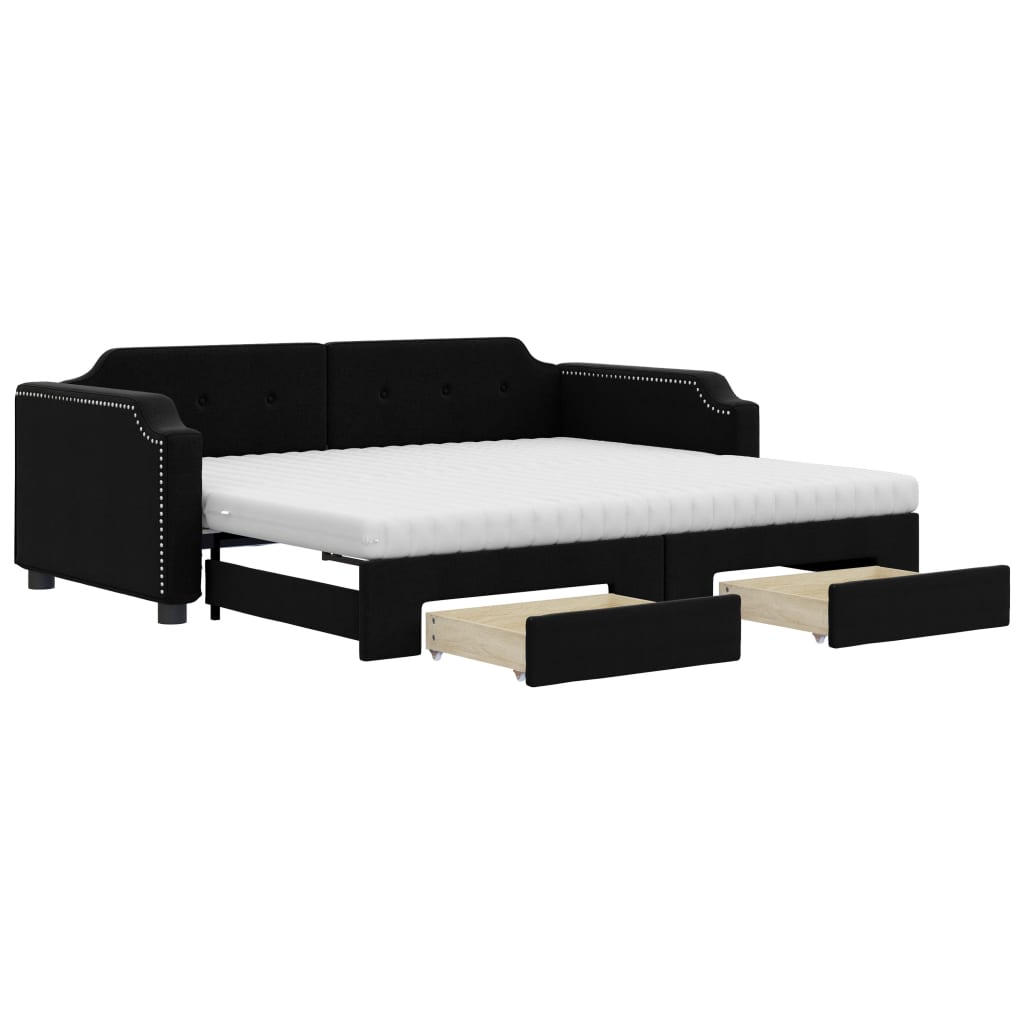 vidaXL Sofa rozsuwana z szufladami, czarna, 90x190 cm, tkanina