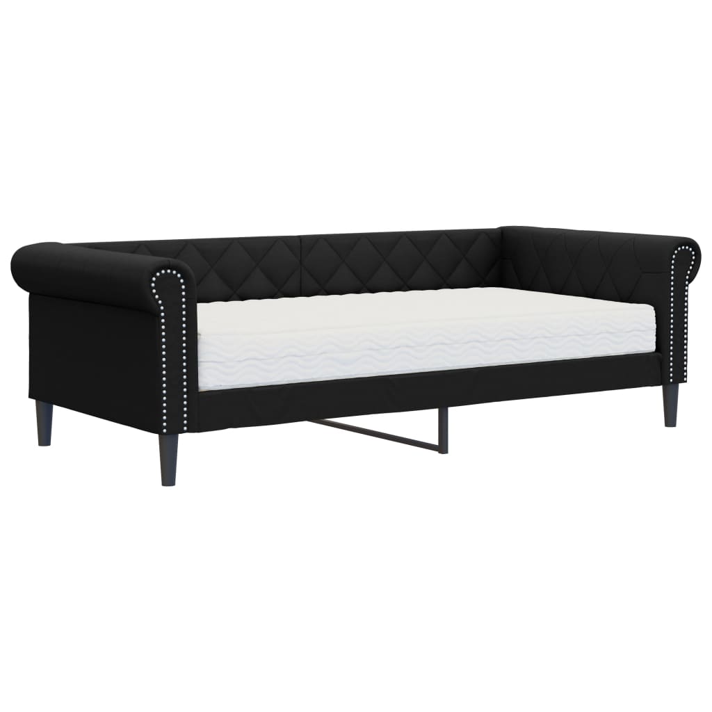 vidaXL Sofa z materacem, czarna, 90x200 cm, sztuczna skóra