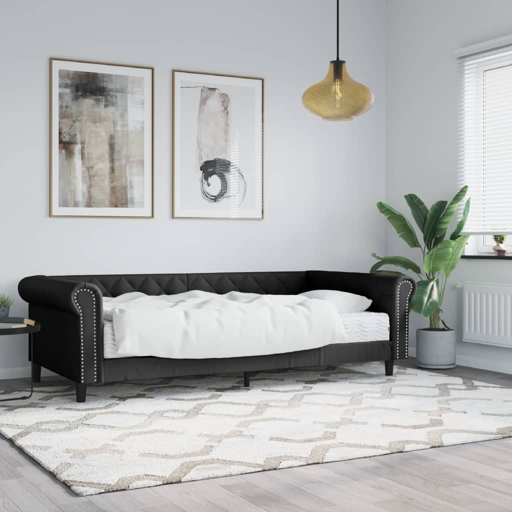 vidaXL Sofa z materacem, czarna, 90x200 cm, sztuczna skóra