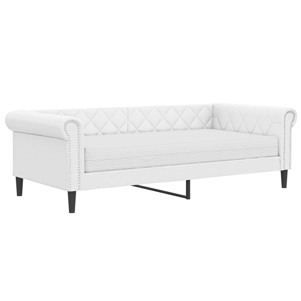 vidaXL Sofa z materacem, biała, 90x200 cm, sztuczna skóra
