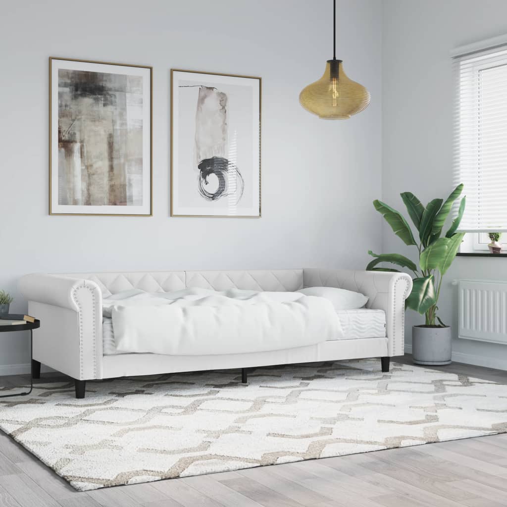 vidaXL Sofa z materacem, biała, 90x200 cm, sztuczna skóra
