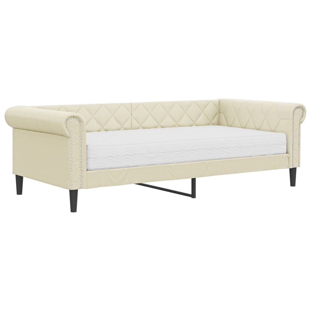 vidaXL Sofa z materacem, kremowa, 90x200 cm, sztuczna skóra