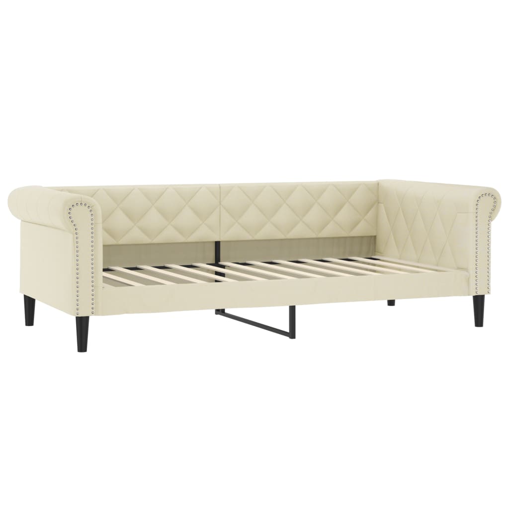 vidaXL Sofa z materacem, kremowa, 90x200 cm, sztuczna skóra