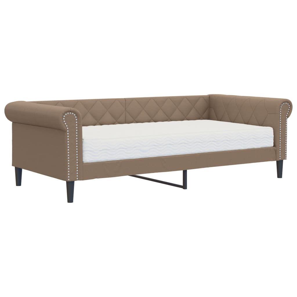 vidaXL Sofa z materacem, cappuccino, 90x200 cm, sztuczna skóra