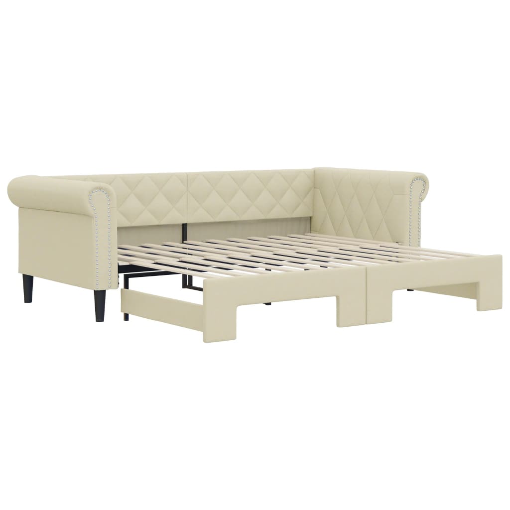vidaXL Sofa rozsuwana, kremowa, 90x200 cm, sztuczna skóra