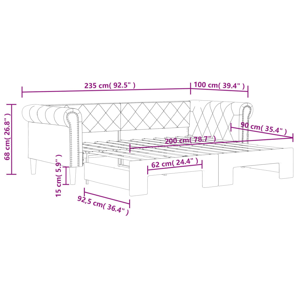vidaXL Sofa rozsuwana, kremowa, 90x200 cm, sztuczna skóra