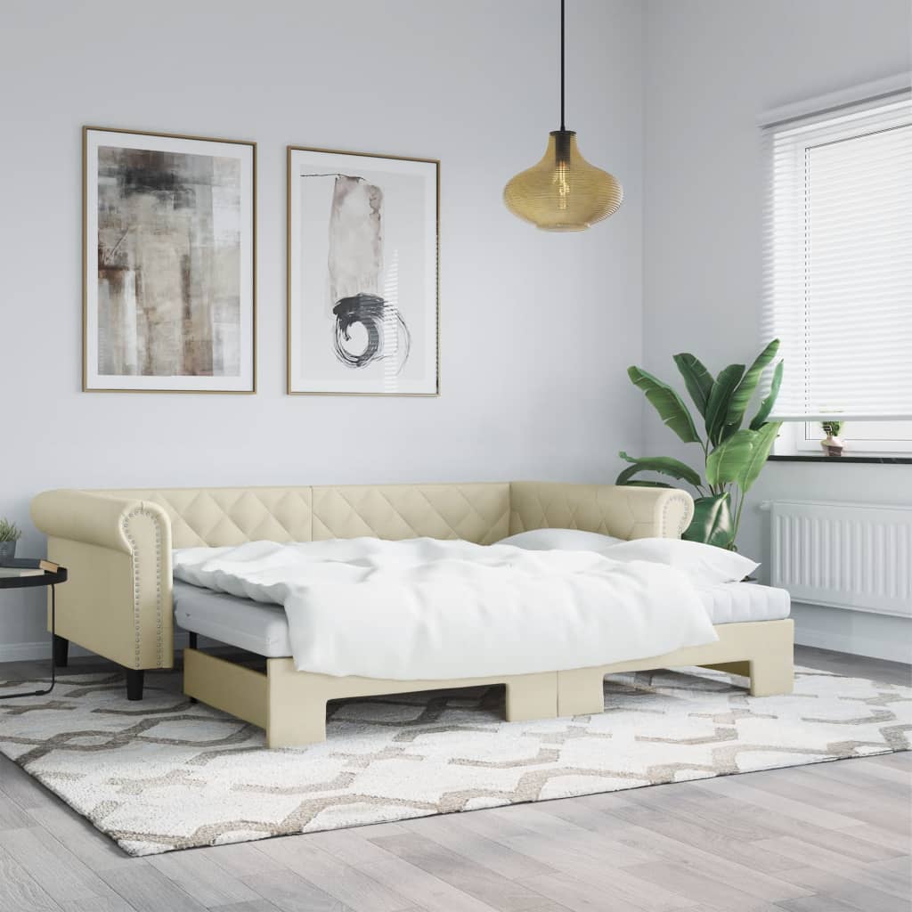 vidaXL Sofa rozsuwana, kremowa, 90x200 cm, sztuczna skóra