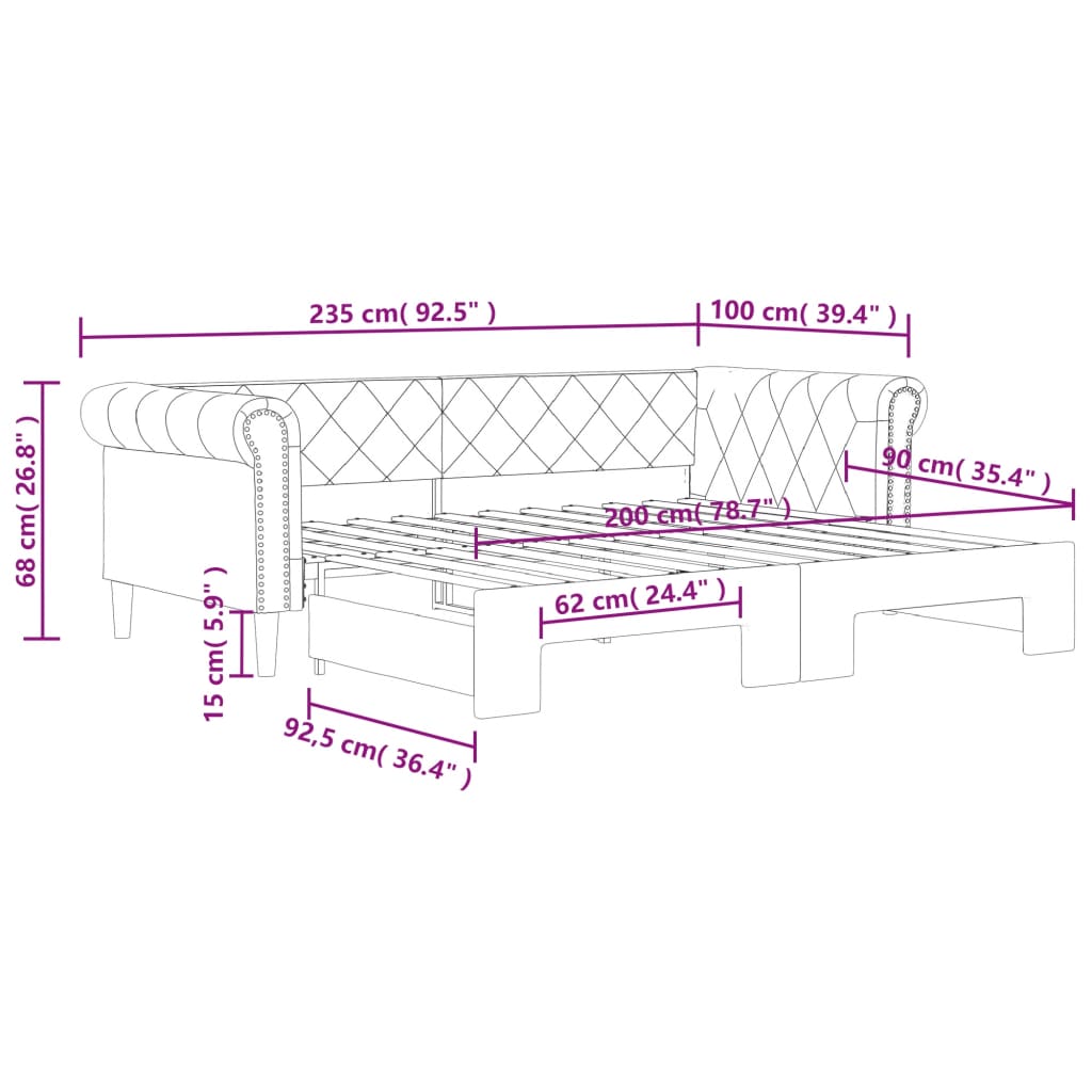 vidaXL Sofa rozsuwana, cappuccino, 90x200 cm, sztuczna skóra