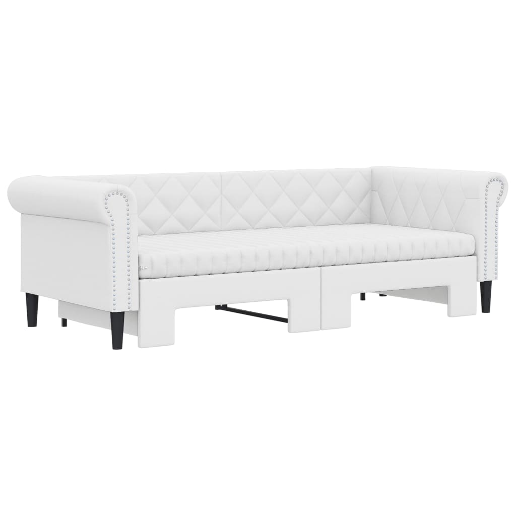 vidaXL Sofa rozsuwana z materacami, biała, 90x200 cm, sztuczna skóra