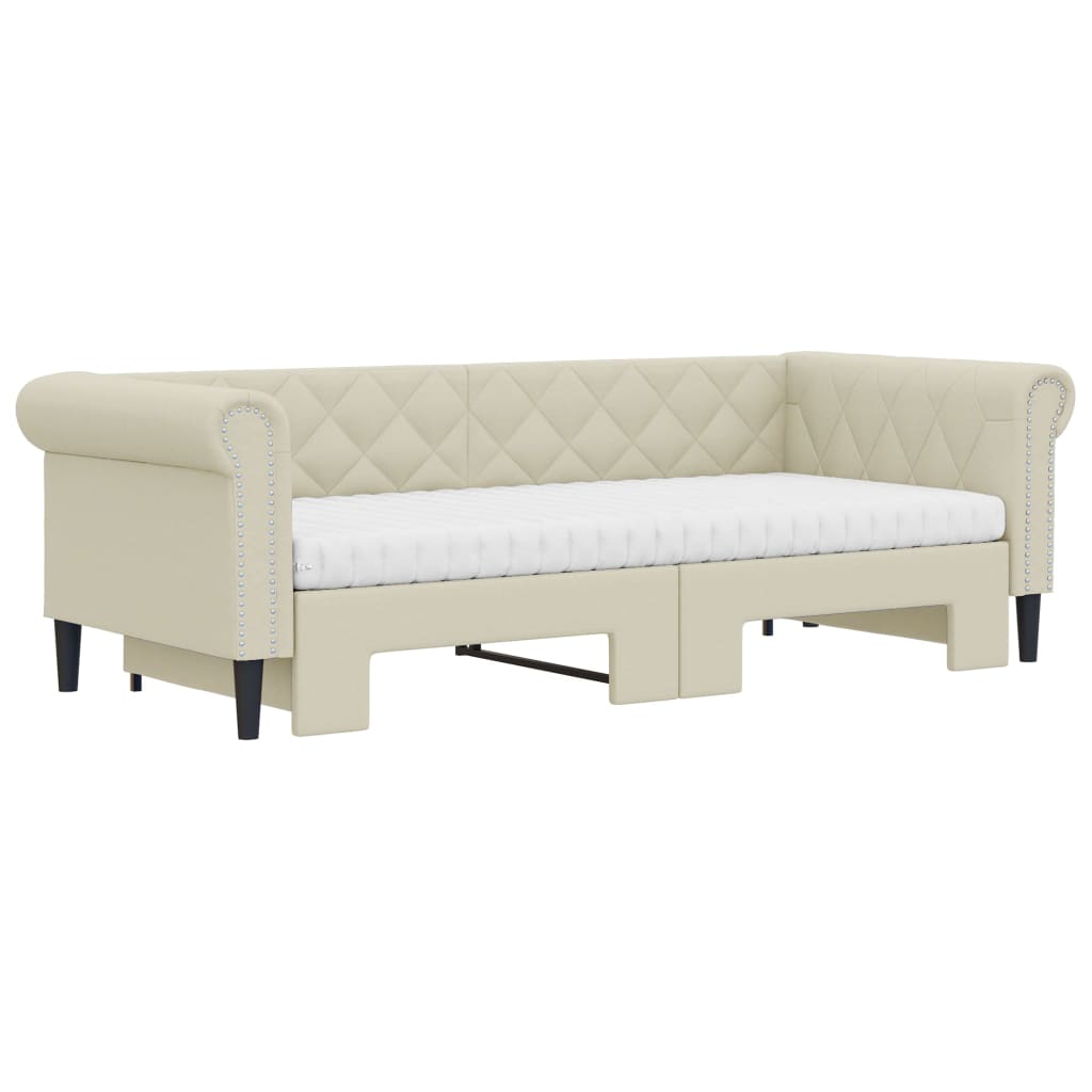 vidaXL Sofa rozsuwana z materacami, kremowa, 90x200 cm, sztuczna skóra