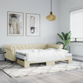 vidaXL Sofa rozsuwana z materacami, kremowa, 90x200 cm, sztuczna skóra