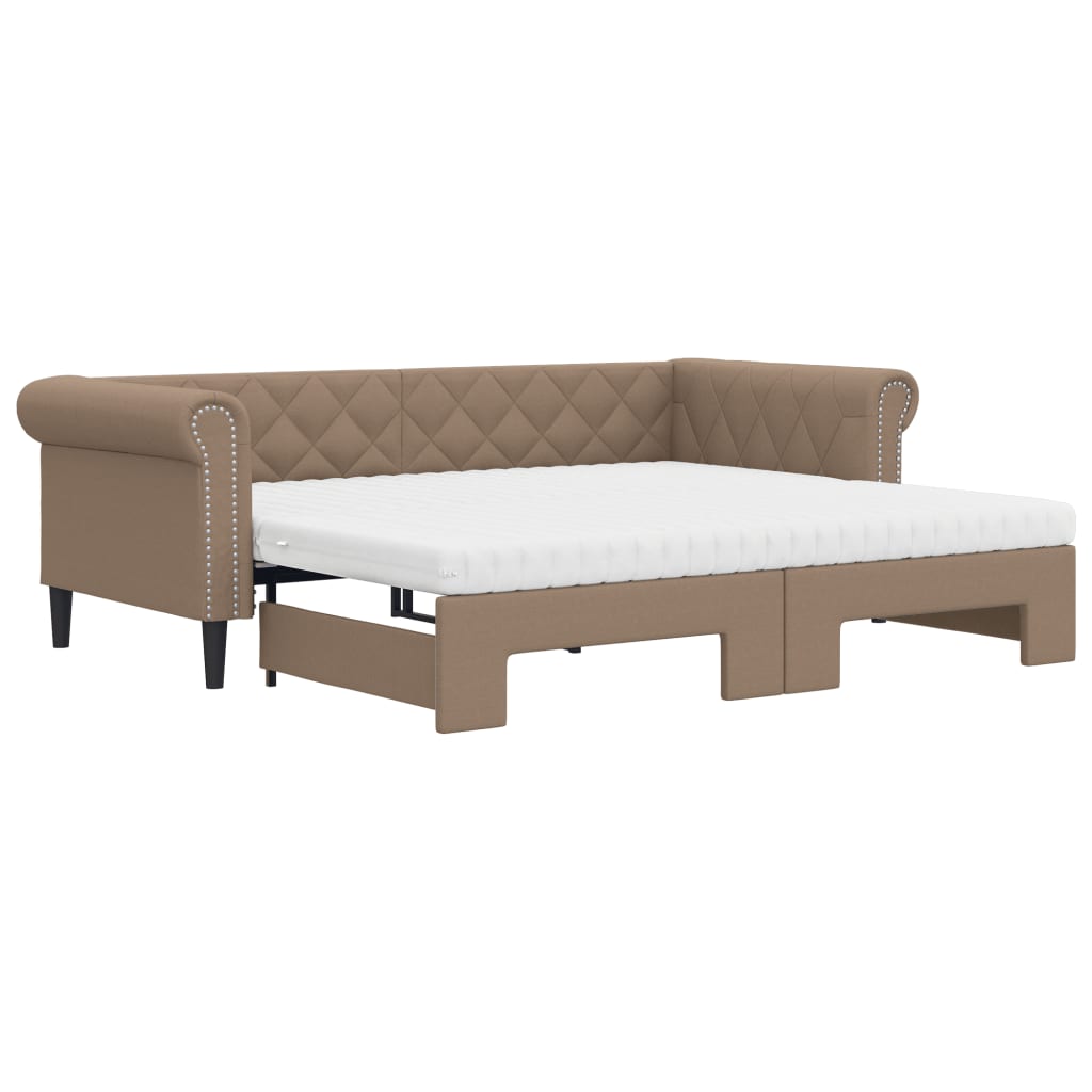 vidaXL Sofa rozsuwana z materacami, cappuccino, 90x200 cm, ekoskóra