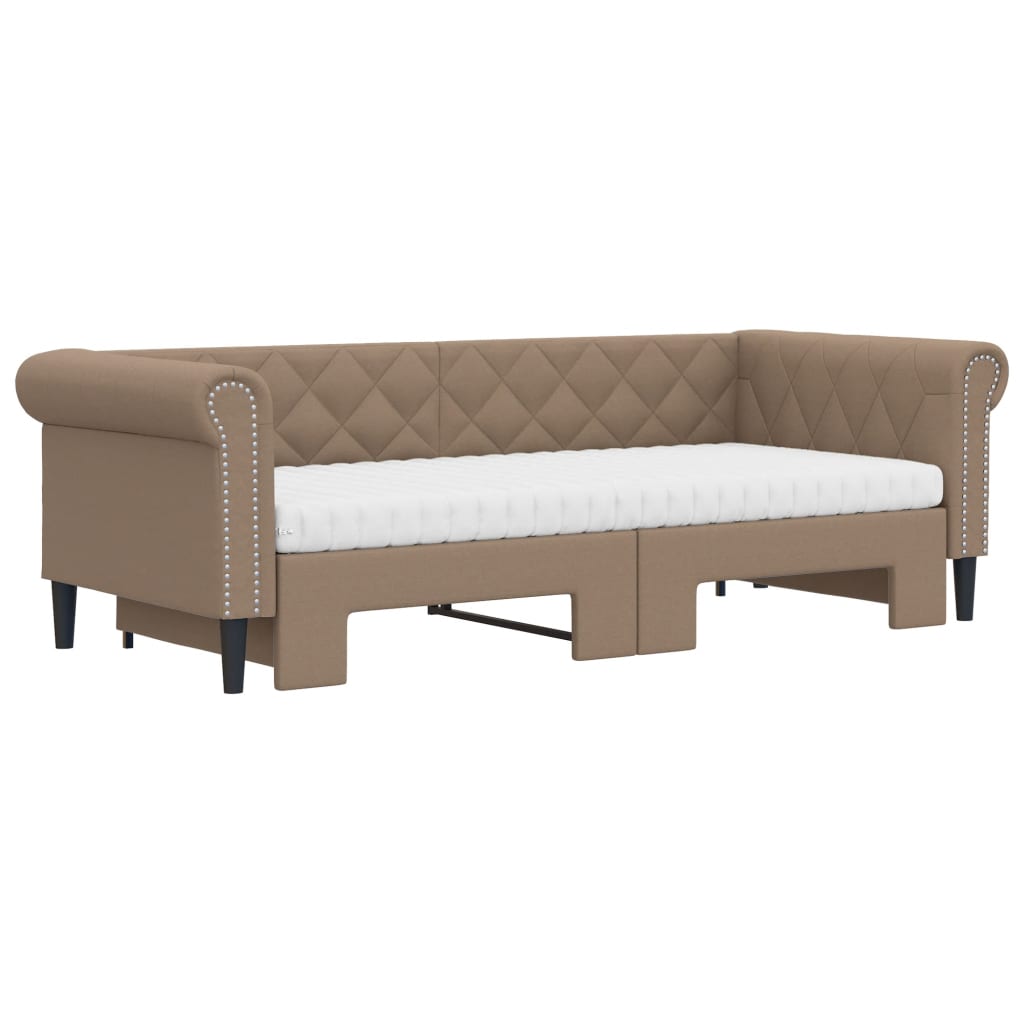 vidaXL Sofa rozsuwana z materacami, cappuccino, 90x200 cm, ekoskóra