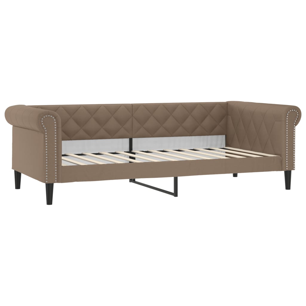 vidaXL Sofa rozsuwana z materacami, cappuccino, 90x200 cm, ekoskóra
