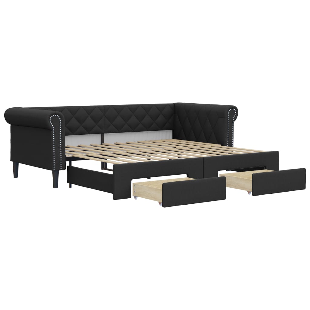 vidaXL Sofa rozsuwana z szufladami, czarna, 90x200 cm, sztuczna skóra