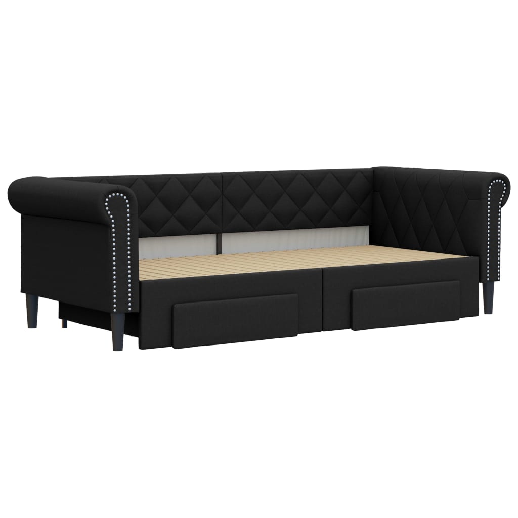 vidaXL Sofa rozsuwana z szufladami, czarna, 90x200 cm, sztuczna skóra