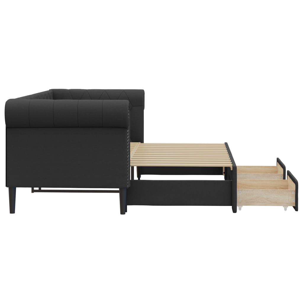 vidaXL Sofa rozsuwana z szufladami, czarna, 90x200 cm, sztuczna skóra