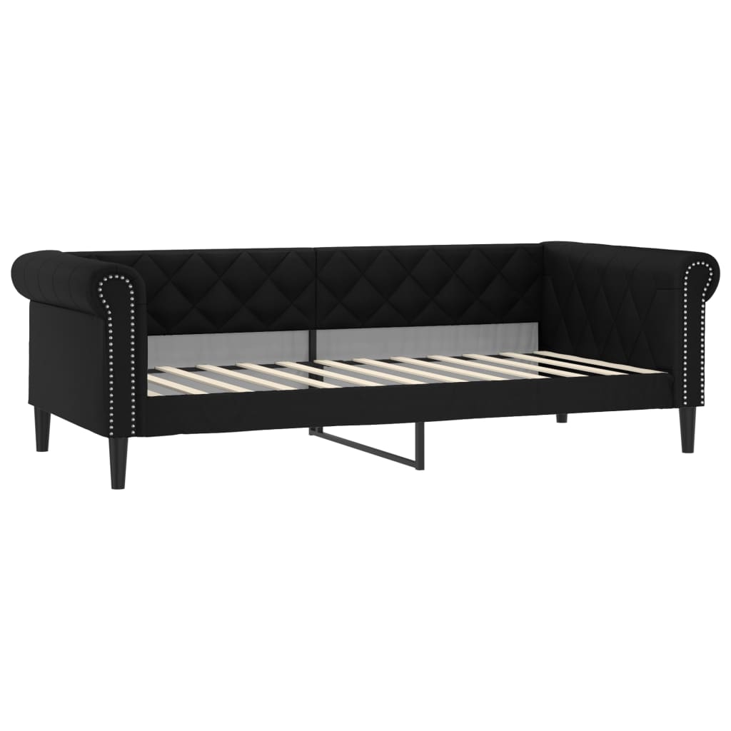 vidaXL Sofa rozsuwana z szufladami, czarna, 90x200 cm, sztuczna skóra