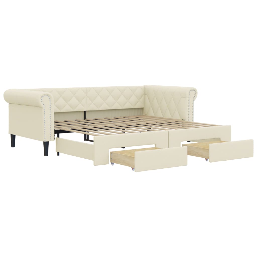 vidaXL Sofa rozsuwana z szufladami, kremowa, 90x200 cm, sztuczna skóra