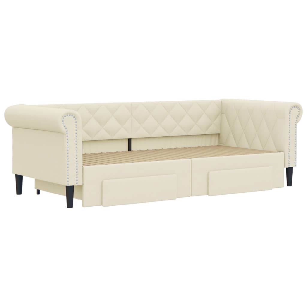 vidaXL Sofa rozsuwana z szufladami, kremowa, 90x200 cm, sztuczna skóra