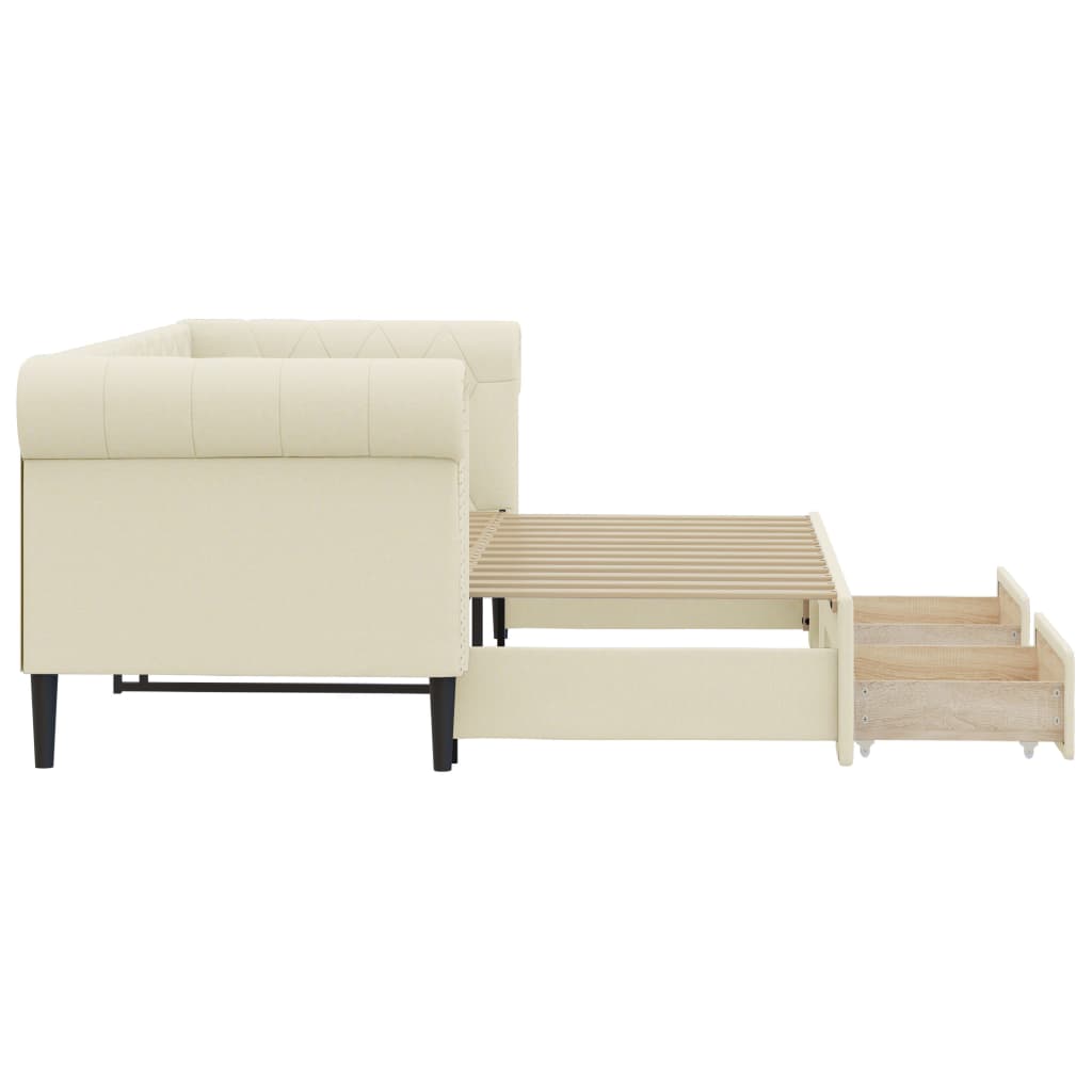 vidaXL Sofa rozsuwana z szufladami, kremowa, 90x200 cm, sztuczna skóra