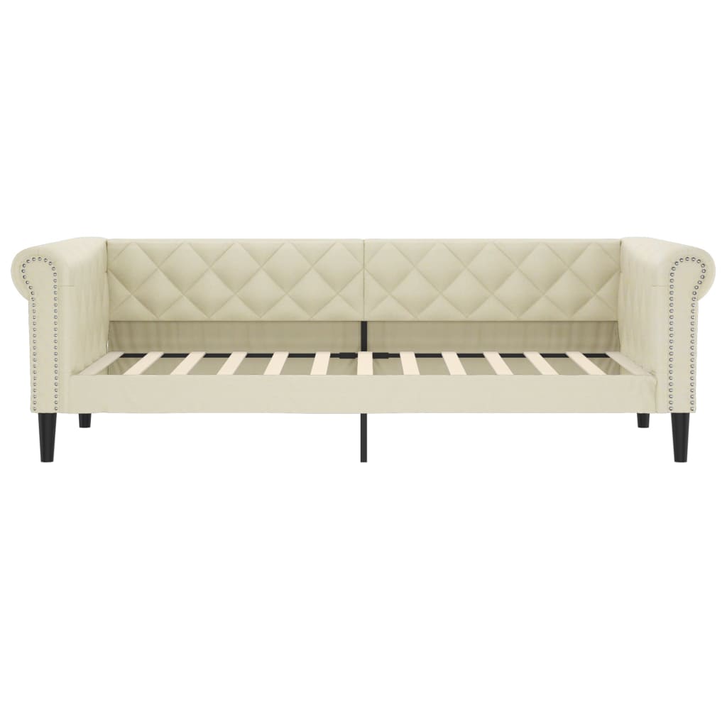 vidaXL Sofa rozsuwana z szufladami, kremowa, 90x200 cm, sztuczna skóra
