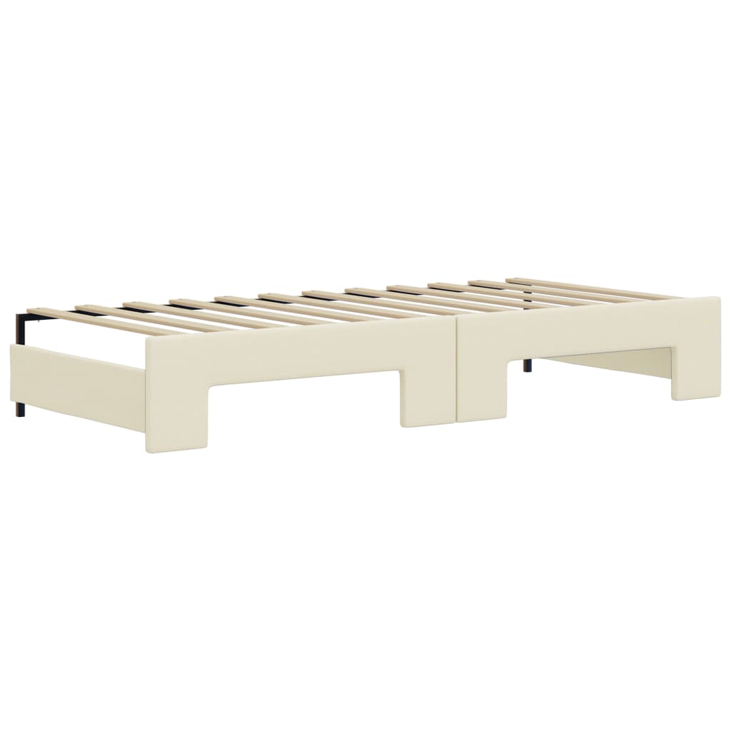 vidaXL Sofa rozsuwana z szufladami, kremowa, 90x200 cm, sztuczna skóra
