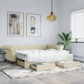 vidaXL Sofa rozsuwana z szufladami, kremowa, 90x200 cm, sztuczna skóra