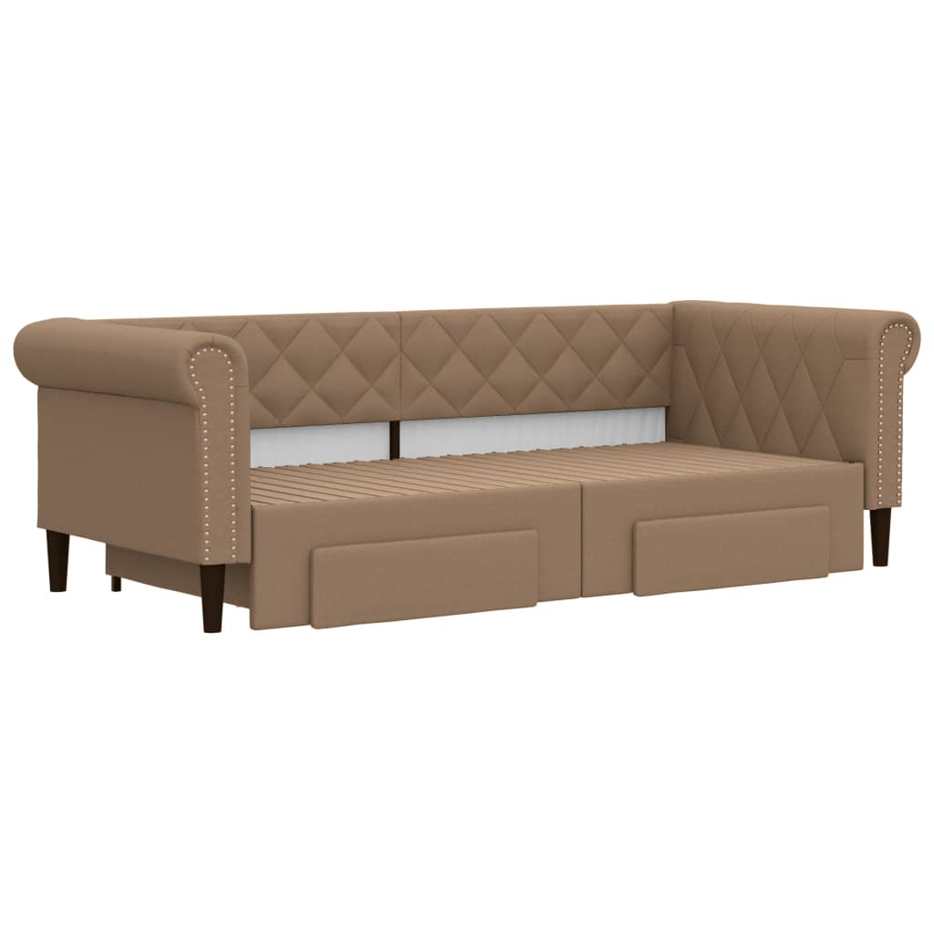 vidaXL Sofa rozsuwana z szufladami, cappuccino, 90x200 cm, ekoskóra