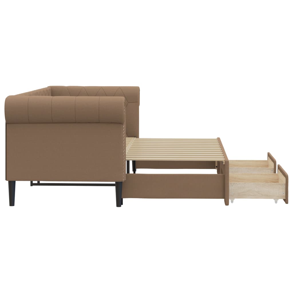 vidaXL Sofa rozsuwana z szufladami, cappuccino, 90x200 cm, ekoskóra