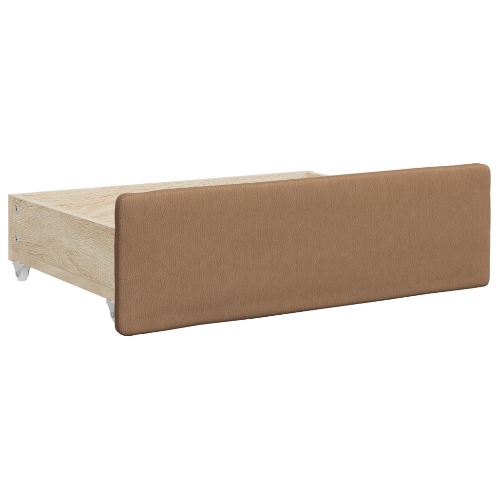 vidaXL Sofa rozsuwana z szufladami, cappuccino, 90x200 cm, ekoskóra