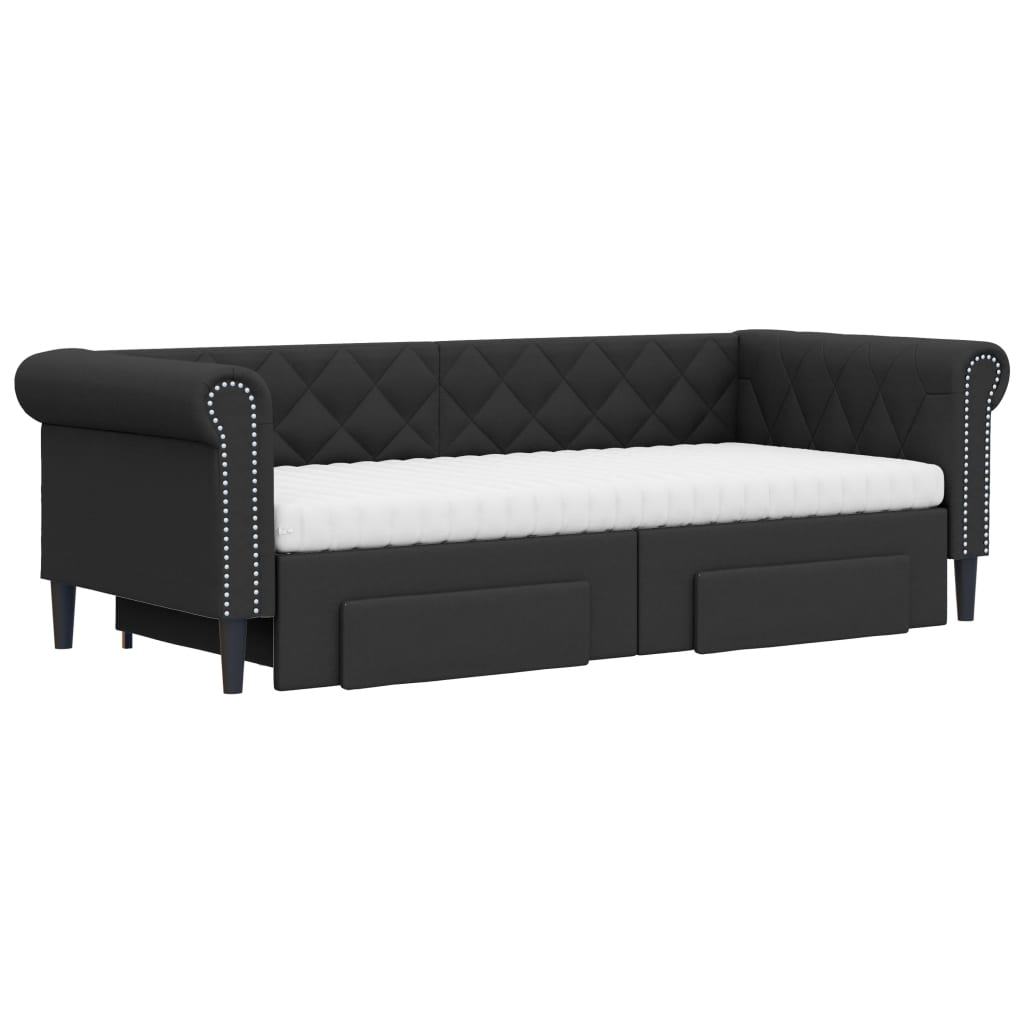 vidaXL Sofa rozsuwana z szufladami, czarna, 90x200 cm, sztuczna skóra