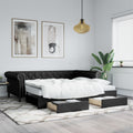 vidaXL Sofa rozsuwana z szufladami, czarna, 90x200 cm, sztuczna skóra