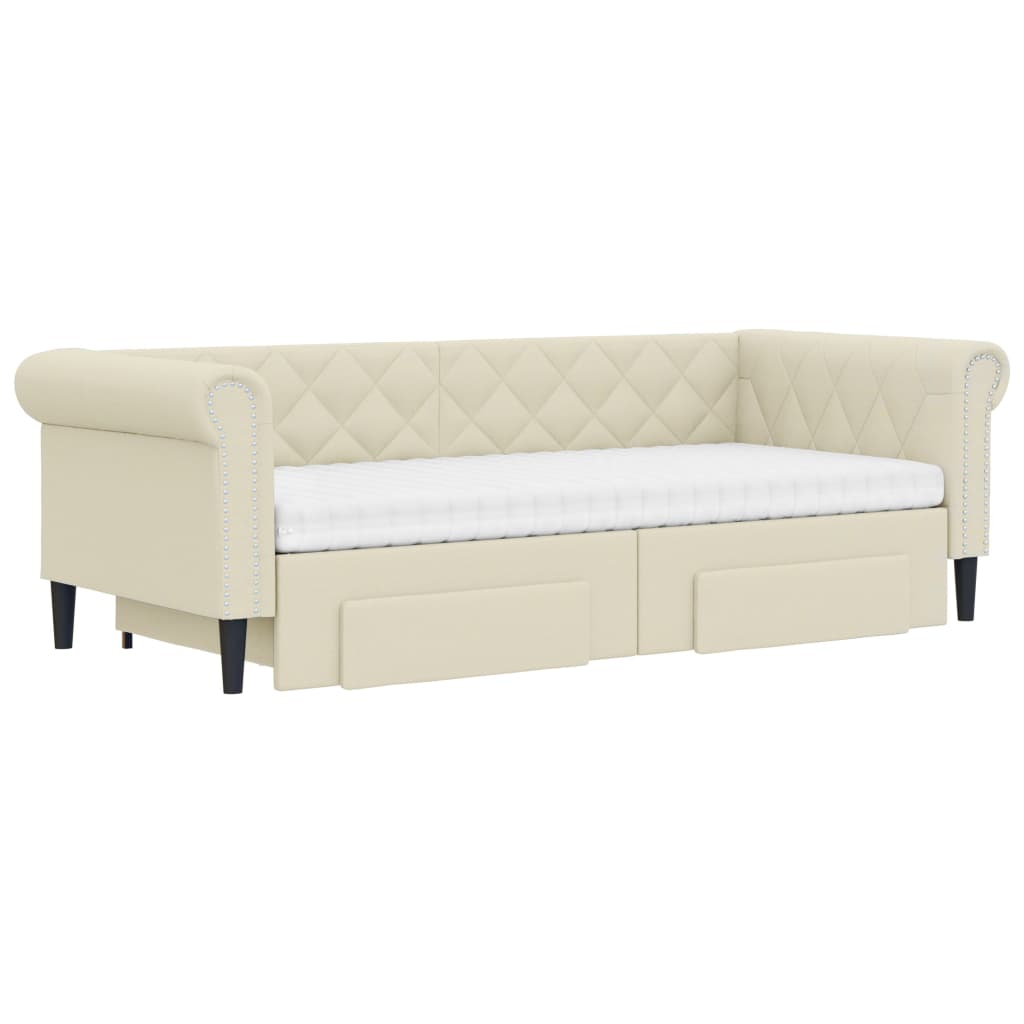 vidaXL Sofa rozsuwana z szufladami, kremowa, 90x200 cm, sztuczna skóra