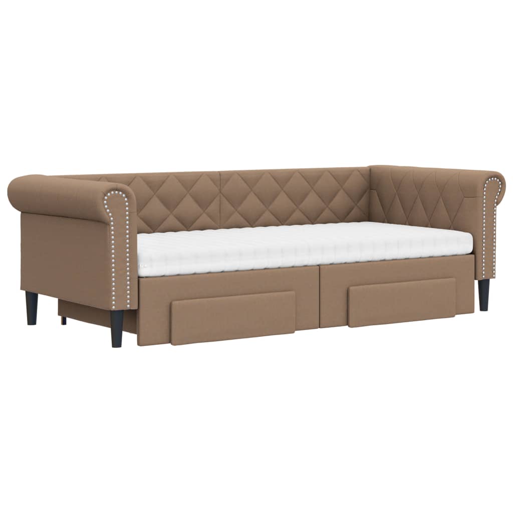 vidaXL Sofa rozsuwana z szufladami, cappuccino, 90x200 cm, ekoskóra