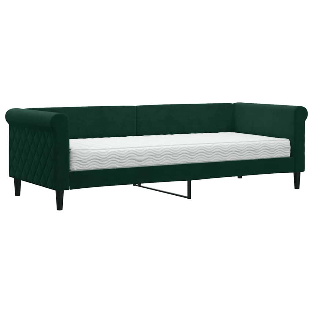vidaXL Sofa z materacem do spania, ciemnozielona, 80x200 cm, aksamit