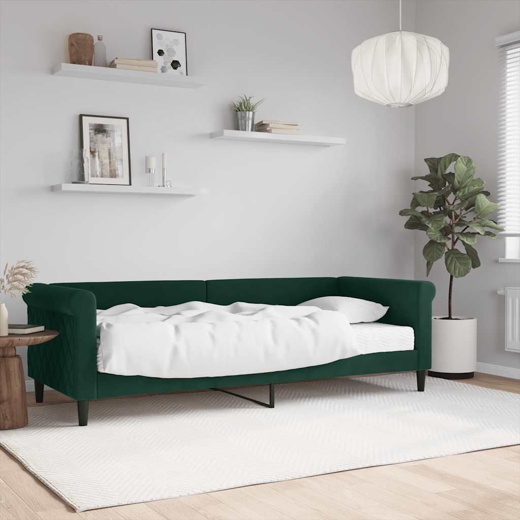 vidaXL Sofa z materacem do spania, ciemnozielona, 80x200 cm, aksamit