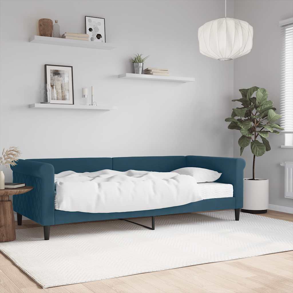 vidaXL Sofa z materacem do spania, niebieska, 90x200 cm, aksamit