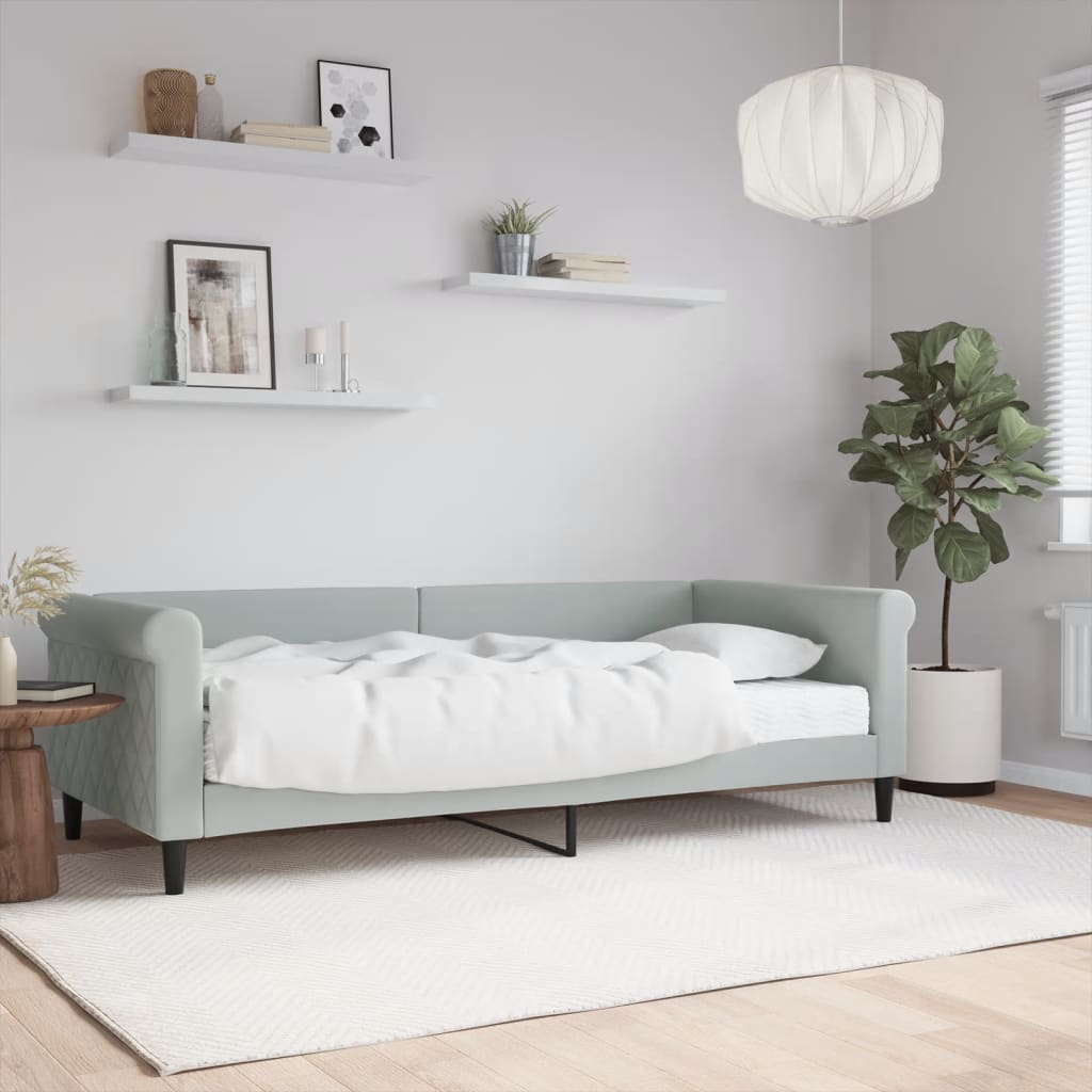 vidaXL Sofa z materacem do spania, jasnoszara, 90x200 cm, aksamit