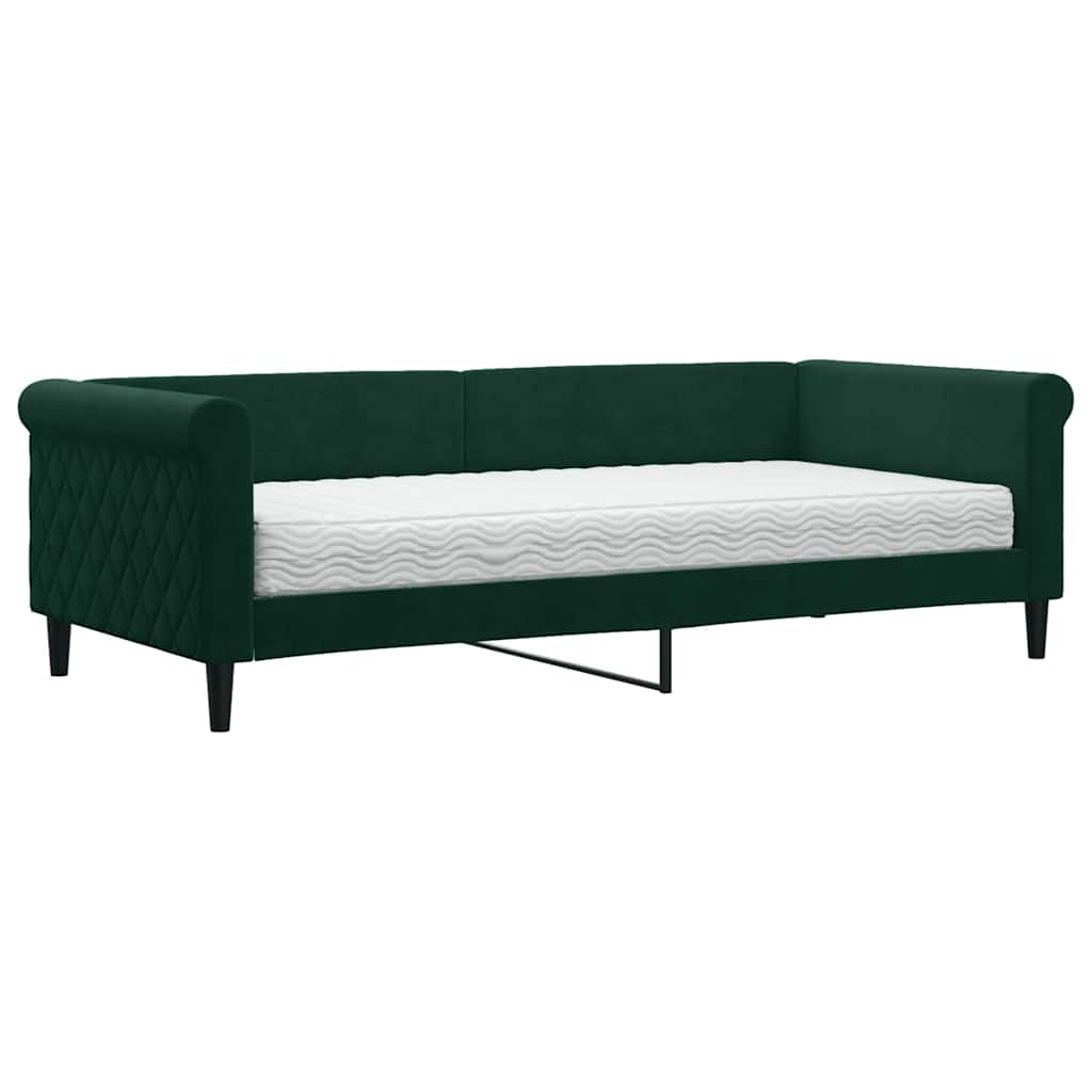 vidaXL Sofa z materacem do spania, ciemnozielona, 90x200 cm, aksamit