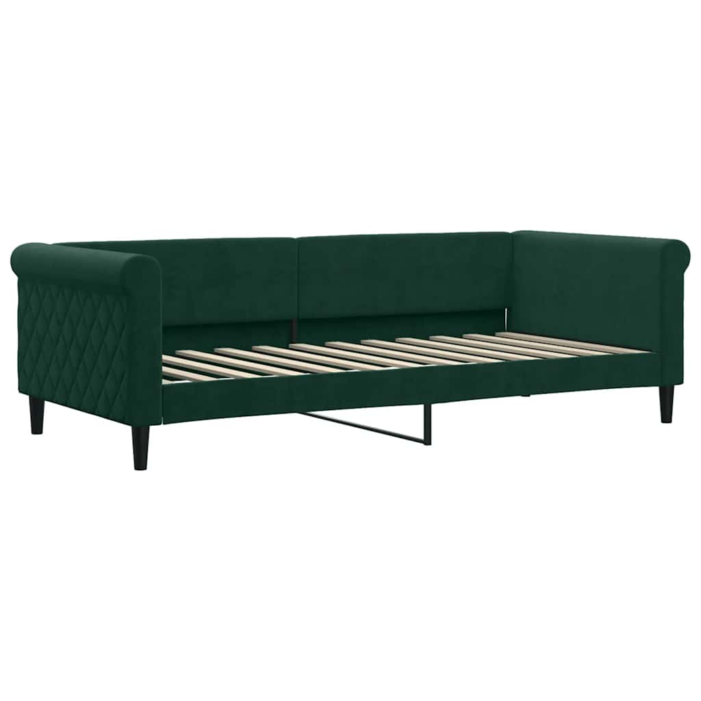 vidaXL Sofa z materacem do spania, ciemnozielona, 90x200 cm, aksamit