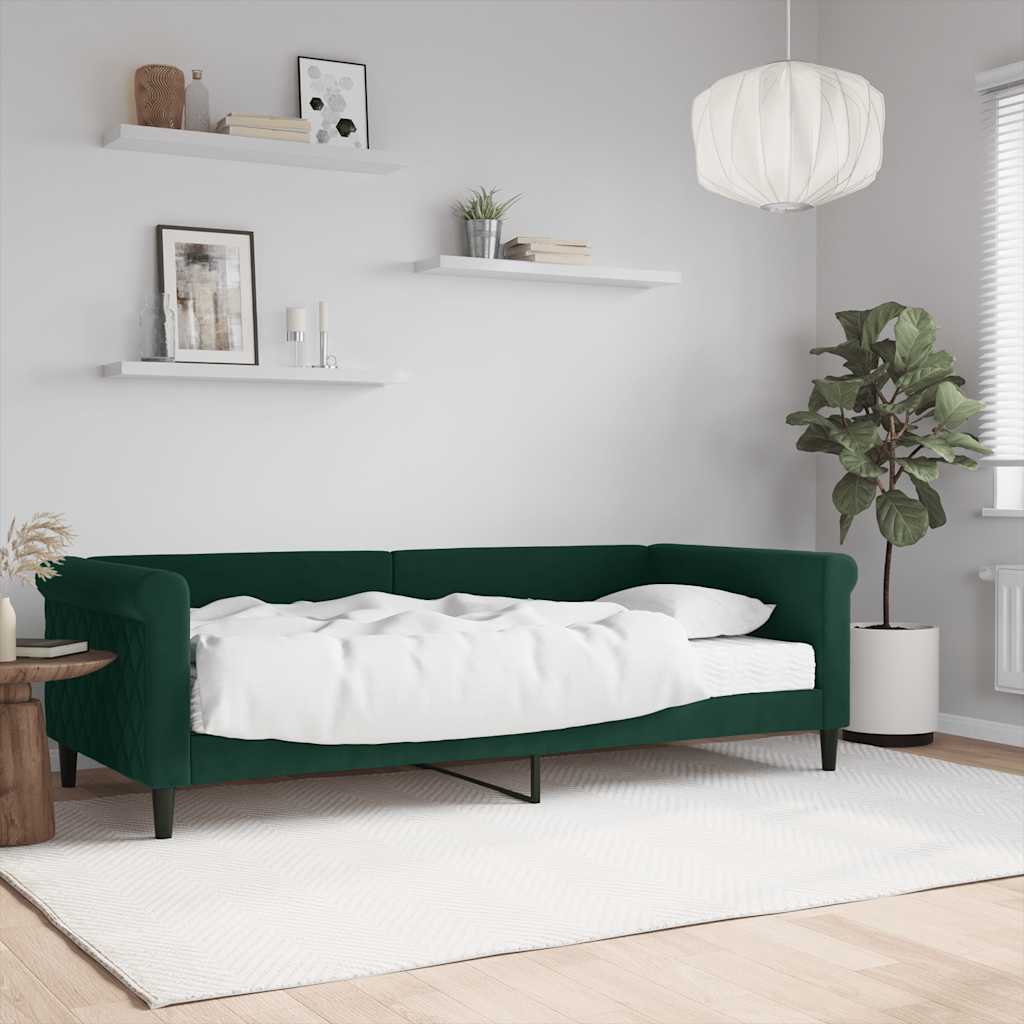 vidaXL Sofa z materacem do spania, ciemnozielona, 90x200 cm, aksamit