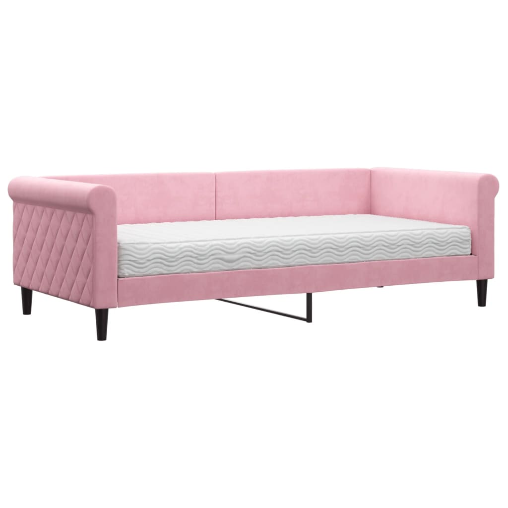 vidaXL Sofa z materacem do spania, różowa, 90x200 cm, aksamit