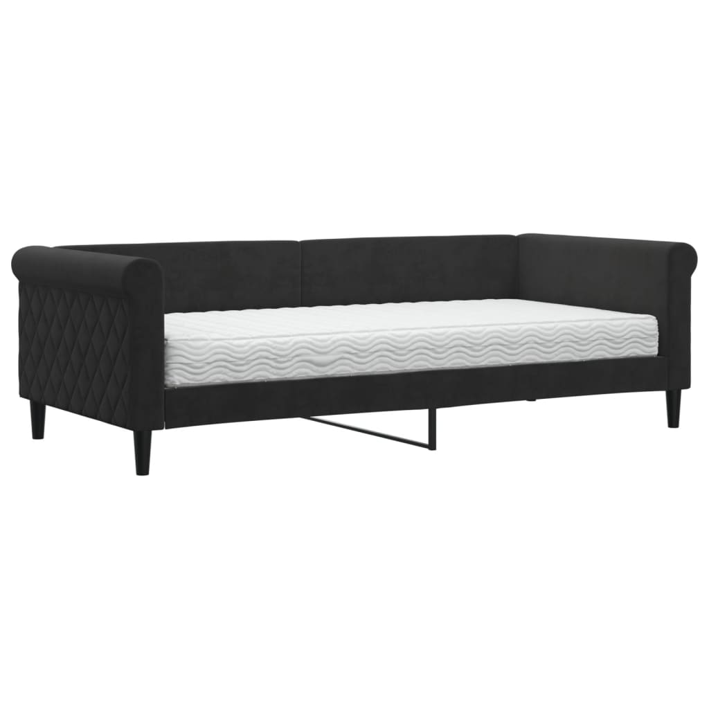 vidaXL Sofa z materacem do spania, czarna, 90x200 cm, aksamit
