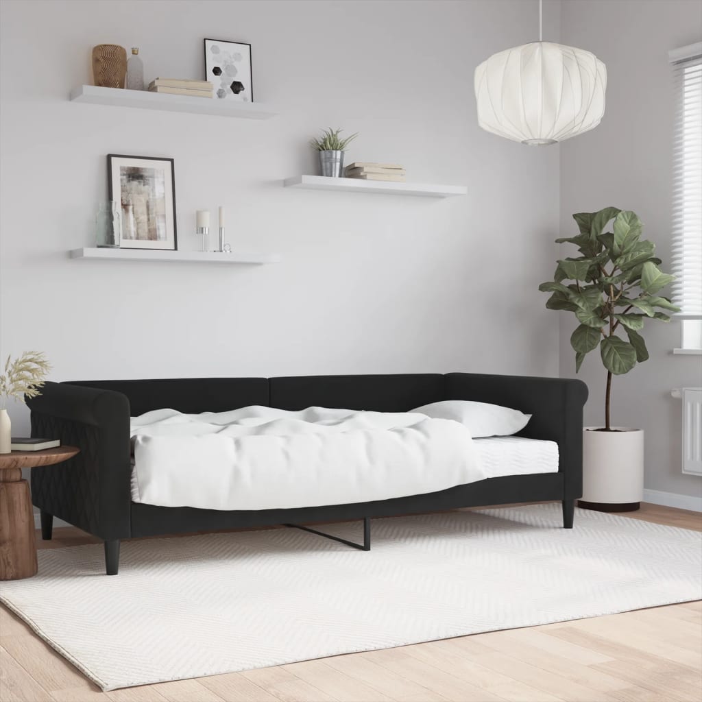 vidaXL Sofa z materacem do spania, czarna, 90x200 cm, aksamit