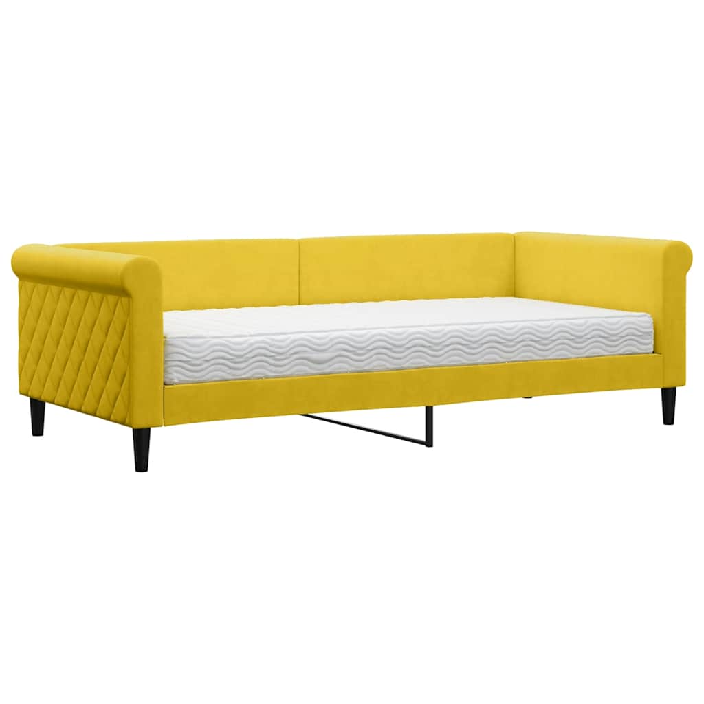 vidaXL Sofa z materacem do spania, żółta, 90x200 cm, aksamit